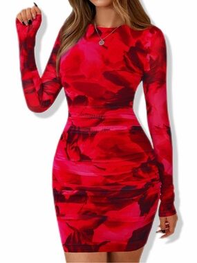NWOT PrettyGarden Red Floral Long-Sleeve Bodycon Dress